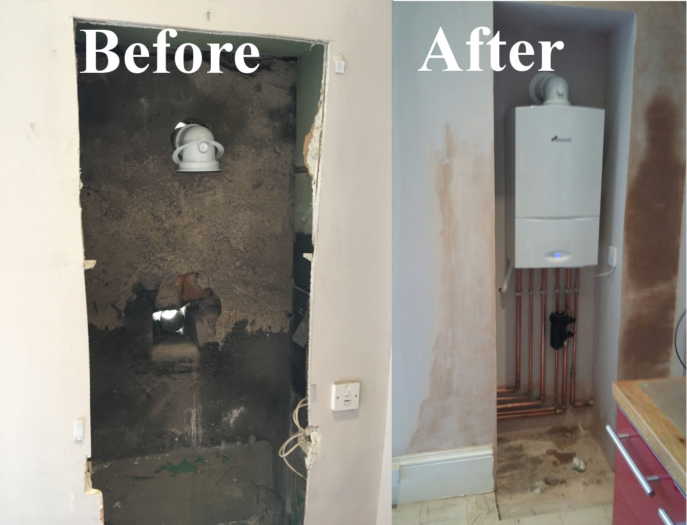 Boiler replacement paisley services before and after photo of boiler installation